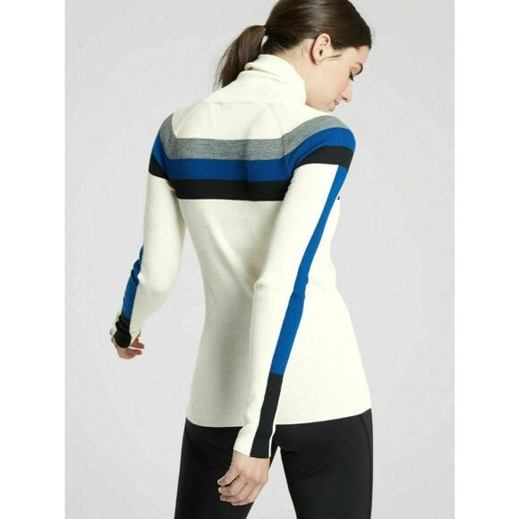 Athleta Small Brookshire Colorblock Ribbed Turtleneck Sweater Blue White Black - Picture 1 of 13
